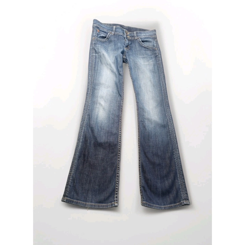 VTG Y2K 2000 Low Rise Hudson Jeans Flare Bell Bottoms 28 Dark Wash Double Button